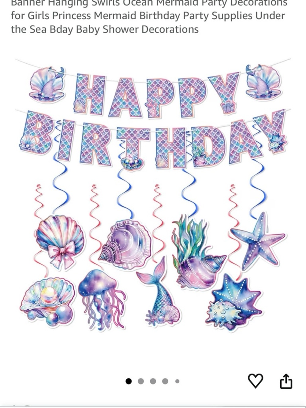 Mermaid Birthday Party Banner and Hanging Swirls - Pink & Purple